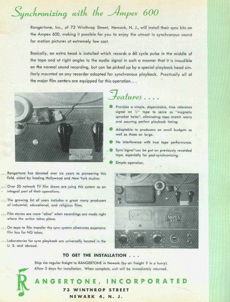 Rangertone sync device for the Ampex 600