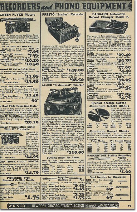 1938 catalog ad for Presto Disc recorders in the Museum of Magnetic Sound Recording