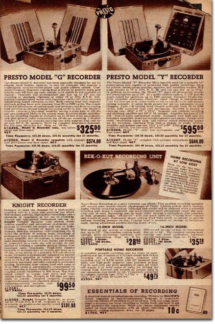 1940 ad for Presto disc recorders in the Museum of Magnetic Sound Recording