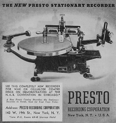 1937 ad for Presto Disc recorders in the Museum of Magnetic Sound Recording