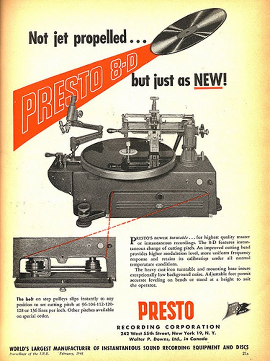 1946 ad for Presto Disc recorders in the Museum of Magnetic Sound Recording
