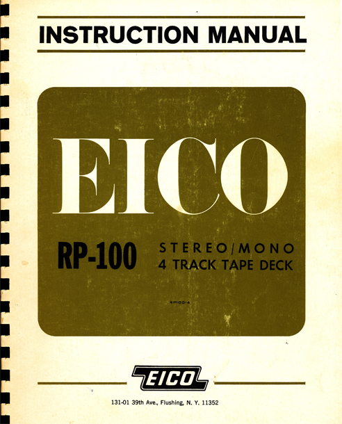 1961 instruction manual cover for the Eico RP-100 reel to reel tape recorder in Reel2ReelTexas.com's vintage reel tape recorder collection