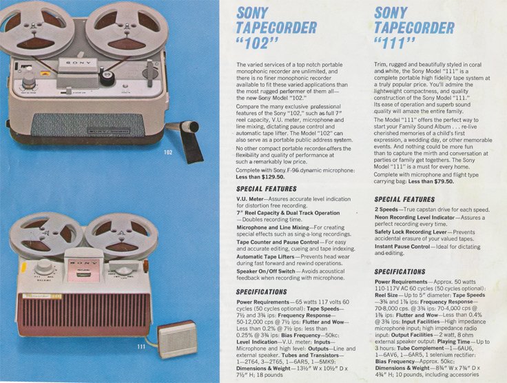 1965 ad for the Sony TC-102 reel to reel tape recorder in Phantom Productions' vintage recording collection