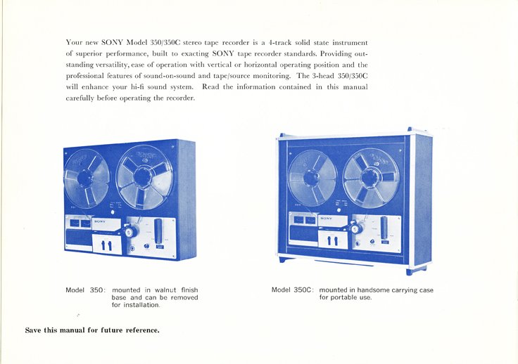 1966 Sony TC 350 manual in Phantom Productions vintage reel tape recorder collection