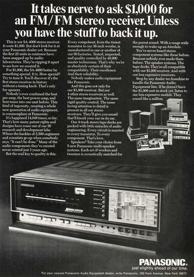 1969 ad for Panasonic audio products in Reel2ReelTexas.com's vintage recording collection