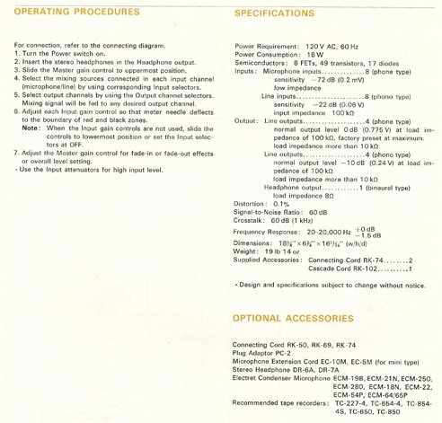 Sony MX-16 mixer manual in Phantom Productions' reel tape recorder collection