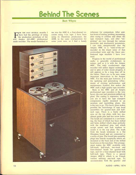 1974 review of the Ampex Ag-440 series reel tape recorder  in Reel2ReelTexas' vintage recording collection