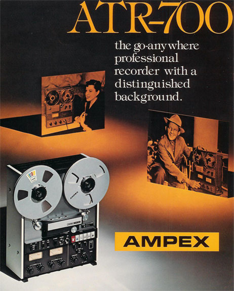 Teac built this ATR-700 for Ampex and relesed it under their own Teac brand as the A-7300 2 track mastering tape recorder reel to reel tape recorderin the Phantom Productions, Inc.'s Reel2ReelTexas.com