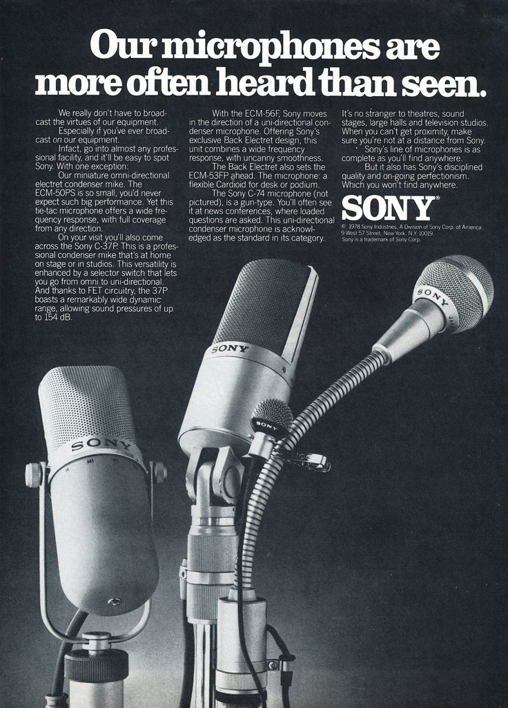 1978 ad for the Sony C37P microphones in Phantom Productions' vintage recording collection