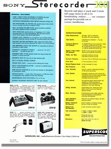 Page 2 of 1961 Sony 300 reel tape recorder ad in Phantom Productions' vintage recording collection