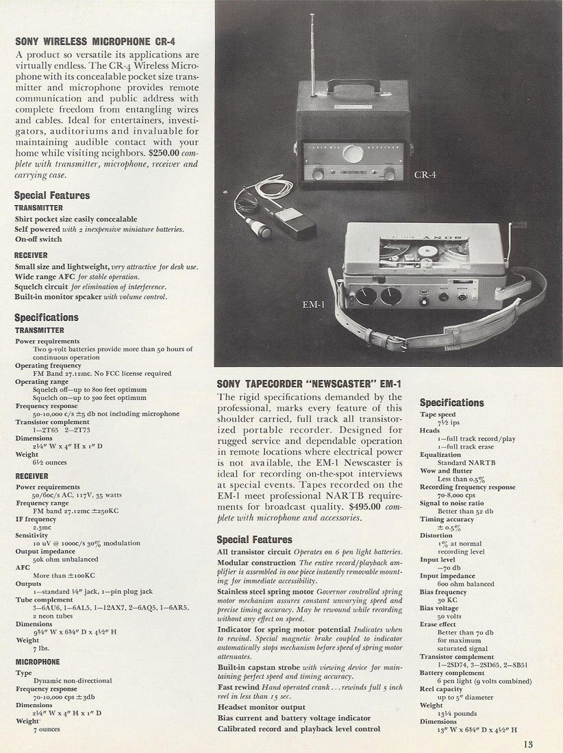 Sony CR4 wireless microphone specs