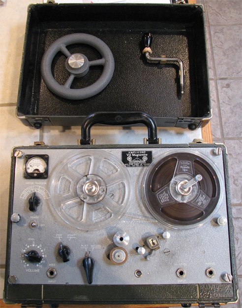 1958 Amplicorp Magnemite 610 VU spring wound reel to reel tape recorder in Reel2ReelTexas.com's vintage recording collection