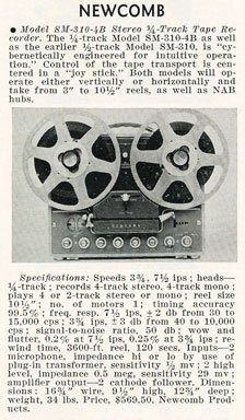 Newcomb Audio Products SM 310 B reel tape recorcer ad in the Reel2ReelTexas.com vintage recording collection