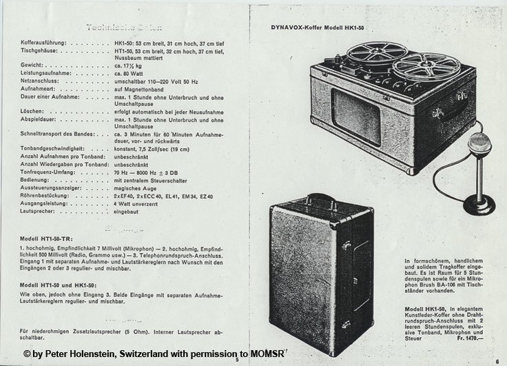 Early ad for the Studer Revox T-26 Dynavox with permission © by Peter Holenstein, Switzerland