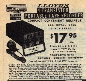 picture of catalog ad for Lloyd's minature tape recorder