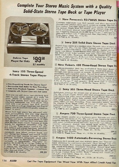 picture of reel tape recorders in the 1968 Allied Radio catalog