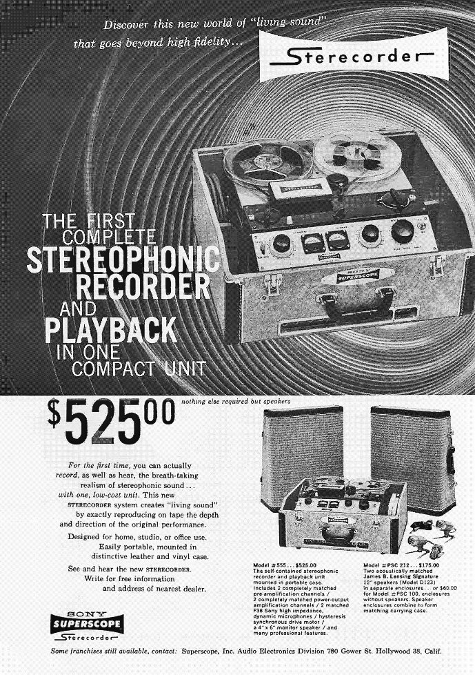 1957 ad for the Sony 555 reel to reel tape recorders in the Reel2ReelTexas.com's vintage recording collection