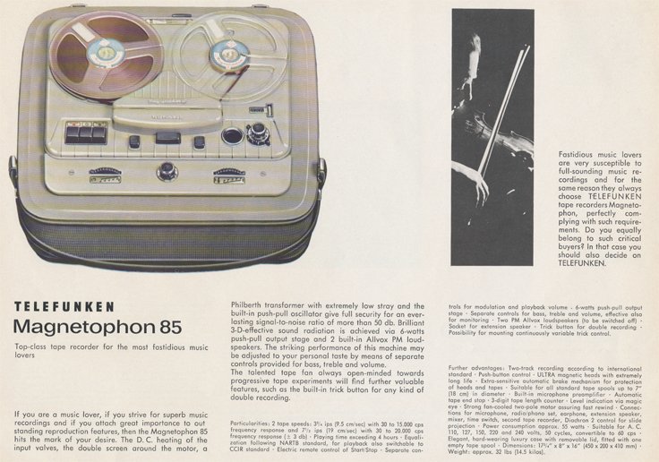 Magnetophon 85 in Telefunken Magnettophon brochure in Reel2ReelTexas.com's vintage reel tape recorder collection