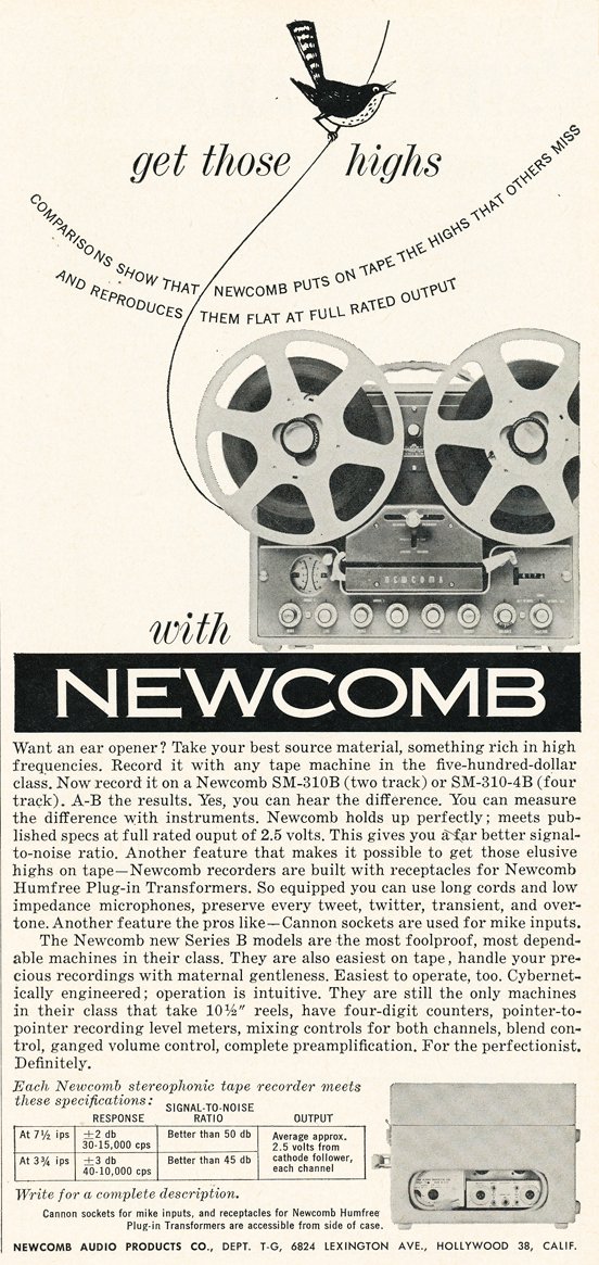 Newcomb Audio Products SM 310 B reel tape recorcer ad in the Reel2ReelTexas.com vintage recording collection