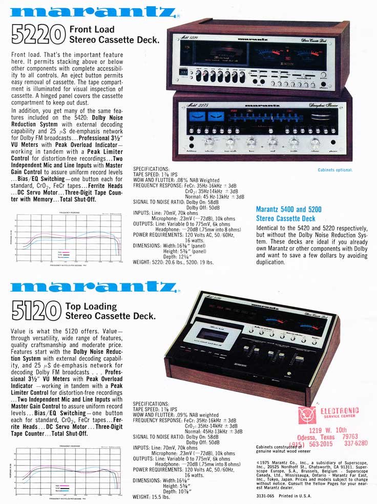 1977 Ad for the Marantz 5420 cassette deck in Reel2ReelTexas.com's vintage recording collection
