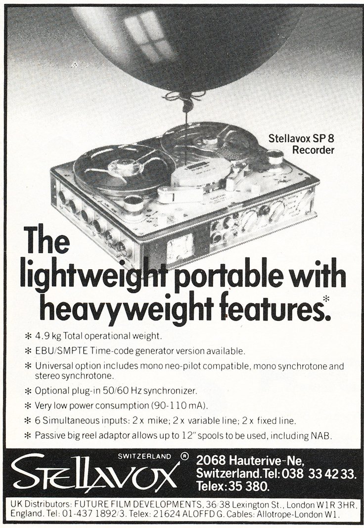 1983 ad for the Stellavox SP8 professional reel to reel tape recorder in Reel2ReelTexas.com vintage tape recorder collection
